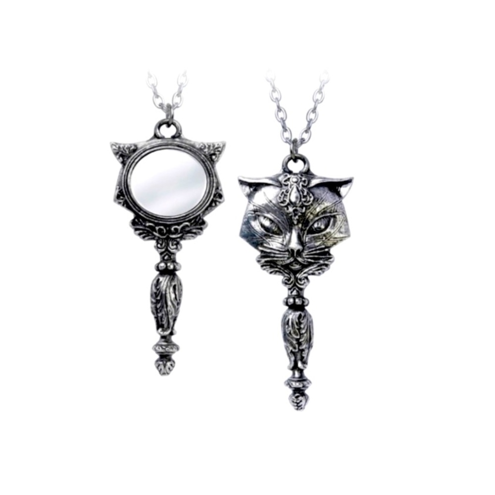 Alchemy Gothic Sacred Cat Vanitas Mirror Pendant NWT